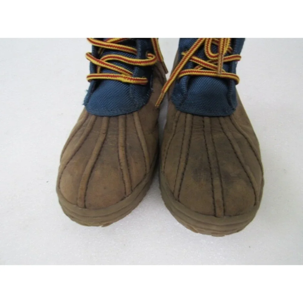 Ralph Lauren Polo Youth Sz 4 Synthetic‎ Leather Boots Blue/Brown Lace Logo